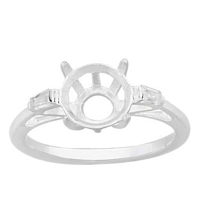 925 Sterling Silver Ring Mount With Zircon Shoulders (To Fit 8x8mm Round Gemstone)