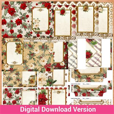 Digital Download Poinsettia Dreams Inserts and Envelopes Kit