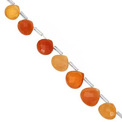 35cts Fire Opal Faceted Heart Approx 8 to 13mm, 17cm Strand With Spacers