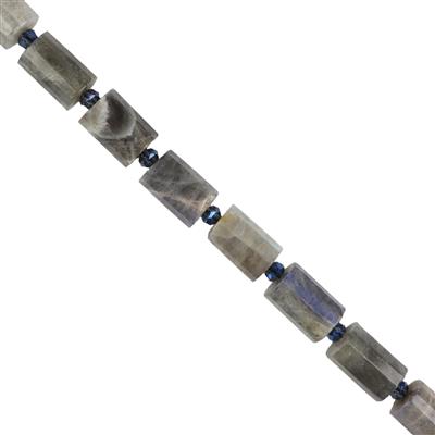 290cts Labradorite Faceted Cylinders Approx 14x10mm, 38cm Strand