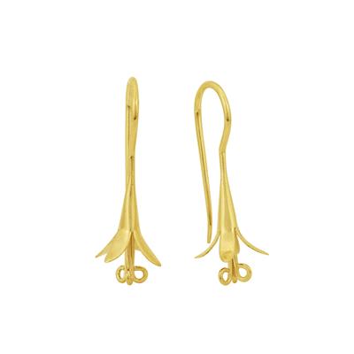 Gold Plated 925 Sterling Silver Flower Drop Earrings With Loop Approx, 34x10mm ( pair of 1)
