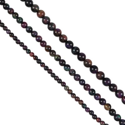547.50cts Galaxy Tiger's Eye Plain Round Approx 6mm, 8mm, 10mm, 35cm set of 3 loose strand