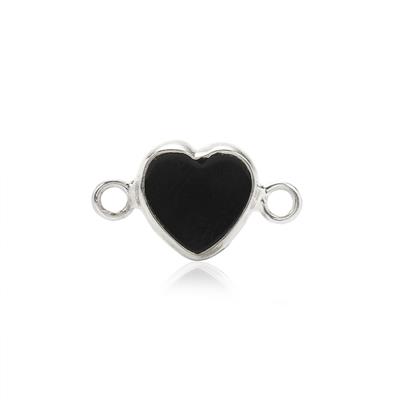 925 Sterling Silver Heart Connector with Black Onyx, Approx 16x10mm, 1pc