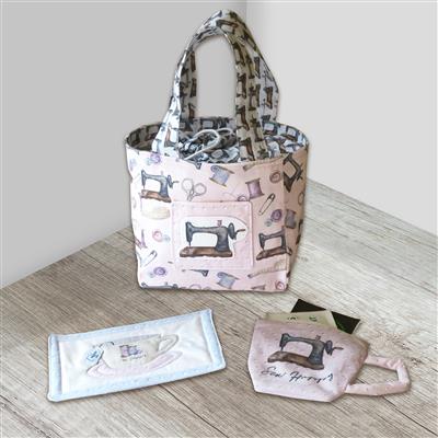 Amber Makes Vintage Sewing Mug Bag Kit: Instructions & Panel (70x103cm)