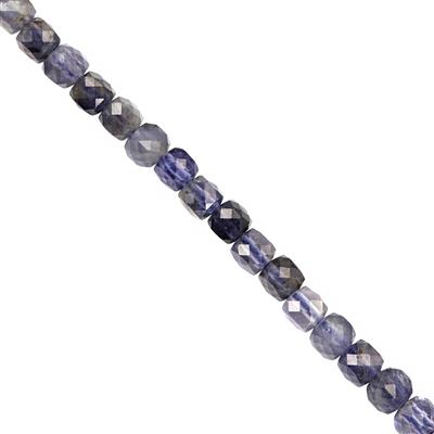 50cts Iolite Faceted Cube Approx 3.5 to 4mm, 38cm Strand