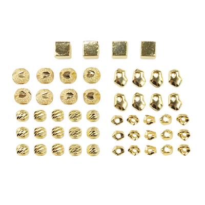 Gold 925 Sterling silver Spacer Beads, 5 designs, 50pcs (4mm, 3mm, 3mm, 3mm and 4mm) 