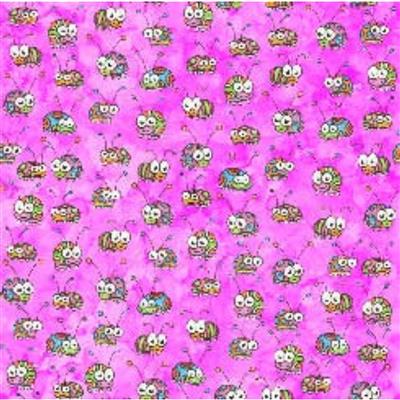 Dan Morris Sunbright All Over Bugs Pink Fabric 0.5m