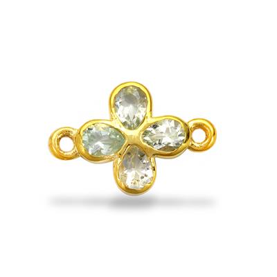 Gold Plated 925 Sterling Silver Connector with Aquamarine Faceted Pear, Approx 15x10mm