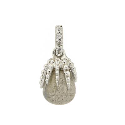  925 Sterling Silver White Topaz Claw With 10x8mm Drop Labradorite Pendant Approx 21x9mm