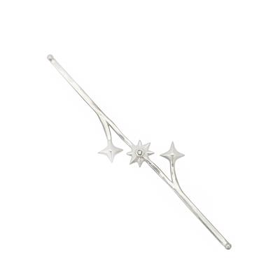  925 Sterling Silver Star Trio Ring Wire with White Diamond, Approx Length 7.8cm