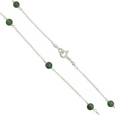 925 Sterling Silver Station Necklace with Malachite, Approx 4mm 18inch (Pack of 1)