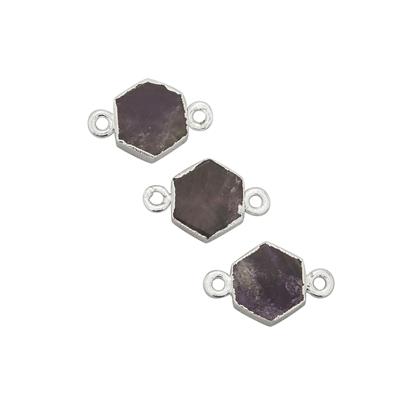 9.52cts Silver Electroplated Amethyst Connector Approx 8mm - 3pcs