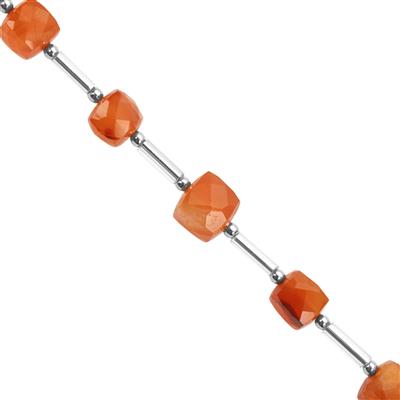 23cts Carnelian Faceted Cube Approx 5 to 7mm 15cm Strands With Hematite Spacers