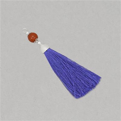 Blue Tassel With 7cts Red Agate Bead Approx 10mm & Silver Plated Base Metal Bead Caps