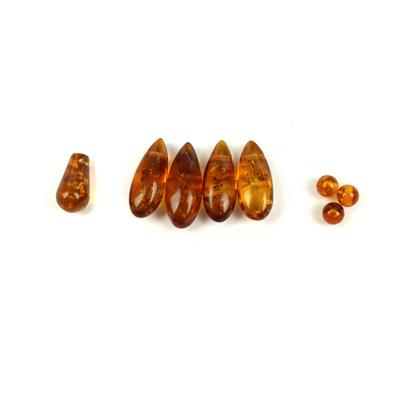 Baltic Amber Cognac Bundle (4 x Cognac Amber Dagger Beads, 1 x Cognac Amber Drop approx. 12mm, 3 x 4mm Cognac Amber Rounds)