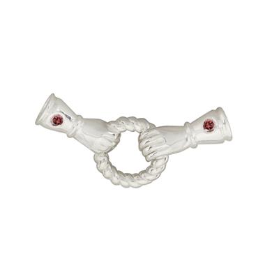 925 Sterling Silver Hand Clasp Approx 10x30mm with Garnet