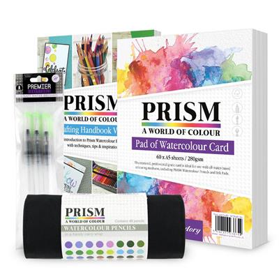 Prism Watercolour Pencils Bundle, Inc; 48 Watercolours, A5 Pad & Waterbrush Trio.