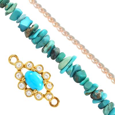 Gold Plated 925 Sterling Silver, Turquoise & Peach Pearl Project With Downloadable Instructions By Carol Vickers