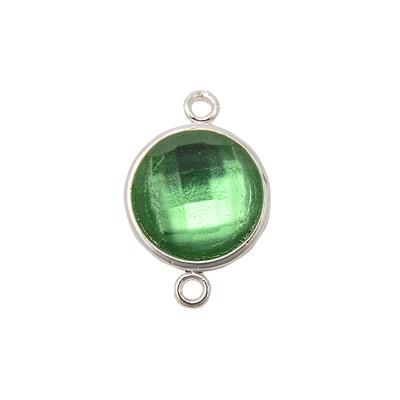 Teal Faceted Glass Silver Plated Connector, Approx 12mm 