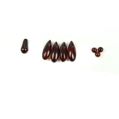 Baltic Amber Cherry Bundle (4 x Cherry Amber Dagger Beads, 1 x Cherry Amber Drop approx. 12mm, 3 x 4mm Cherry Amber Rounds)