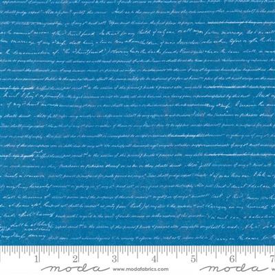 Moda Janet Clare Bluebell Collection Blueprint Text and Words Script Cyan Fabric 0.5m