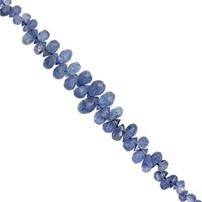 9cts Burmese Blue Sapphire Faceted Drops Approx 3.5x1.5 to 6x3mm 10cm Strands with Hematite Bead Spacers