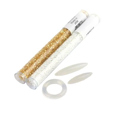 Gemstone Rope Necklaces - White Onyx Clasp ( 25mm Hoop, 6x30mm & 6x40mm Bar ) with Miyuki 10/0 Lined White 24GM/TB & Miyuki 10/0 Lined Gold 24GM/TB