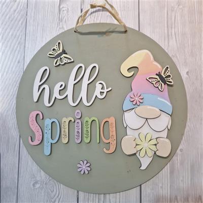 Hello Spring Gnome Plaque
