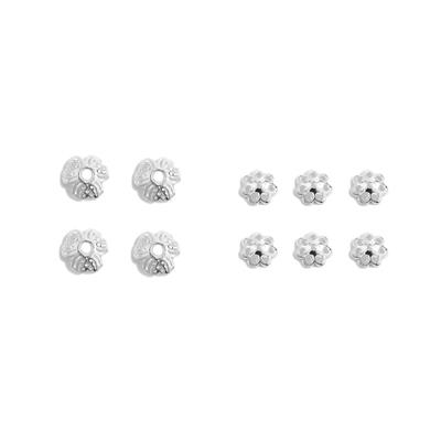 925 Sterling Silver Flower Bead Caps, 5mm (6pcs) and 7mm (4pcs)