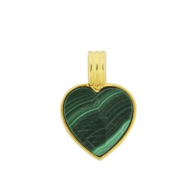 Gold Plated 925 Sterling Silver Pendant with Heart Shape Malachite Approx 15mm