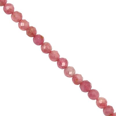 16cts Pink Tourmaline Faceted Round Approx 3mm, 30cm Strand