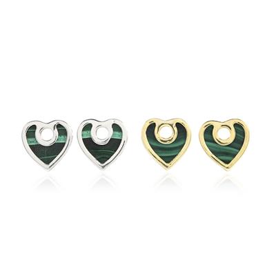925 Sterling Silver Malachite Heart Earring Charm, Approx 10mm