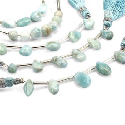 36cts Larimar Smooth Multi Shapes Gemstone Set, 5cm Strands 
