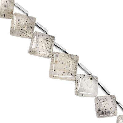 80cts Black Dotted Quartz Smooth Square Approx 10 to 16mm, 20cm Strand With Spacers