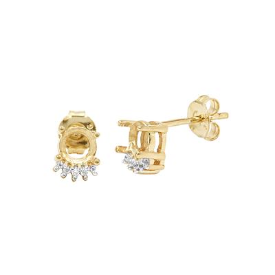 Gold Plated 925 Sterling Silver Round Earrings Mount (To fit 5mm Gemston) Inc. 0.10cts White Zircon Brilliant Cut Rounds 1mm- 1pair