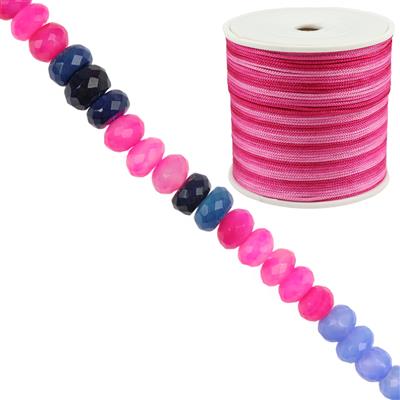  Multi Color Chalcedony Faceted Rondelles, 6 to 9mm, 18cm Strand & Pink Ombre Thread, 0.5m
