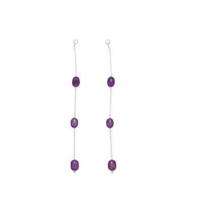 925 Sterling Silver Extender Chains with Dyed Purple Freshwater Cultured Pearls, Approx 10mm (Pack of 2)