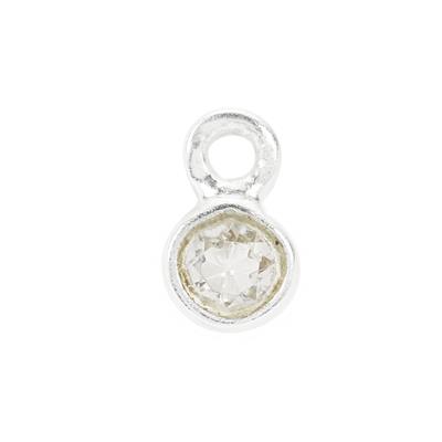 925 Sterling Silver April Birthstone Round Charm with 0.04cts Crystal Quartz, Approx 3mm
