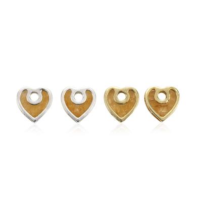 Gold Plated 925 Sterling Silver Yellow Aventurine Heart Pair of Earring Charms, Approx 12mm