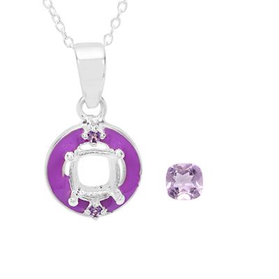 Purple Enamel Doughnut Pendant Mount  (To Fit 6mm Cushion) With 1.42cts Pink Amethyst With 18 Inch Chain