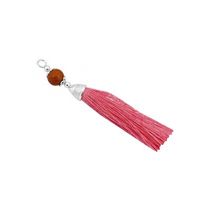 Pink Tassel With 7cts Red Agate Bead Approx 10mm & Silver Plated Base Metal Bead Caps