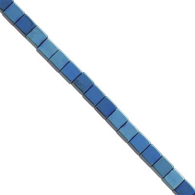 100cts Royal Blue Color Coated Hematite Smooth Cube Approx 4mm, 30cm Strand