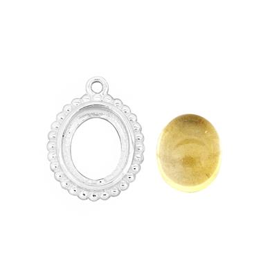 925 Sterling Silver Oval Shape Beaded Bezel Charm with 3.50cts Citrine Oval Cabochon approx 12x10mm
