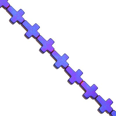 90cts Purple Color Coated Haematite Cross Smooth Approx 10x8mm, 30cm Strand