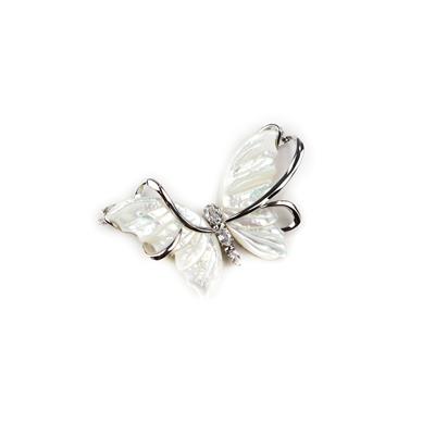 Carved South Sea Mother of Pearl Butterfly 925 Sterling Silver Connector, Approx 60mm