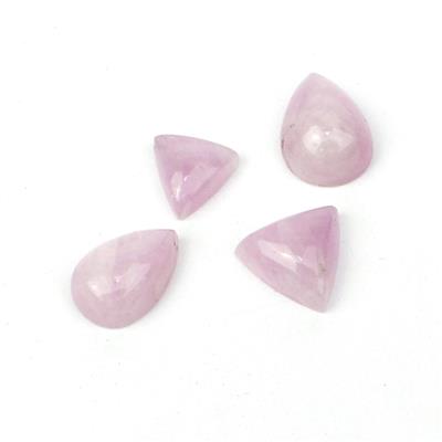 14cts Kunzite (N) Cabochon Pear 8x12mm & 9x13mm, Triangle 8mm & 10mm Loose Gemstone, (Set of 4) 