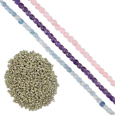 Amethyst, Rose Quartz & Aquamarine Faceted Cubes Project With Downloadable Instructions By