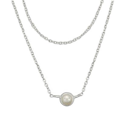 925 Sterling Silver 2 Row Cable chain Necklace with Fresh Water Cultured Pearl charm 16