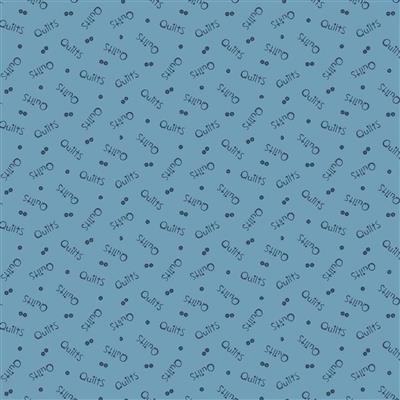 American Country Collection Navy Quilts On Blue Fabric 0.5m