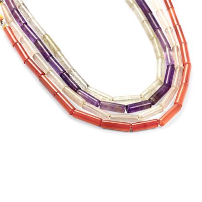 Multi Colour Gemstone Plain Tube Strand, Approx 13-16mm x 4mm, 19cm Strand